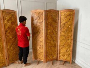 3-panel wooden partition, natural pattern, vintage style