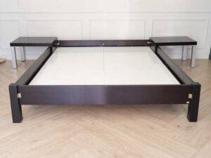 6 foot wooden bed with 2 side bedside tables steel legs