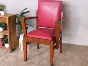 Wooden chair, red leather seat