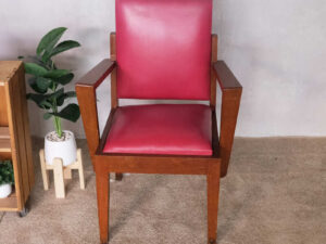 Wooden chair, red leather seat