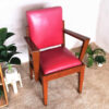 Wooden chair, red leather seat