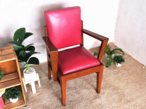 Wooden chair, red leather seat