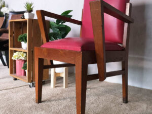 Wooden chair, red leather seat