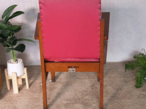 Wooden chair, red leather seat