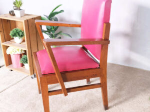 Wooden chair, red leather seat