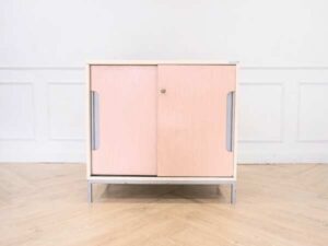 Wooden document cabinet, steel legs, 2 sliding doors, Practika brand