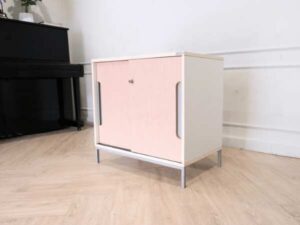 Wooden document cabinet, steel legs, 2 sliding doors, Practika brand