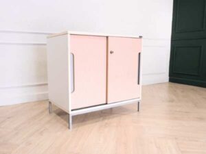 Wooden document cabinet, steel legs, 2 sliding doors, Practika brand