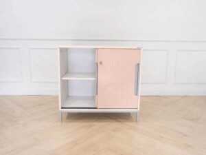Wooden document cabinet, steel legs, 2 sliding doors, Practika brand