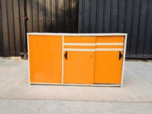 2 sliding door document cabinet, wooden frame, orange color