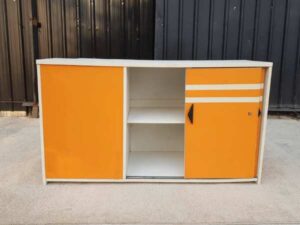 2 sliding door document cabinet, wooden frame, orange color