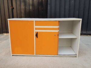 2 sliding door document cabinet, wooden frame, orange color