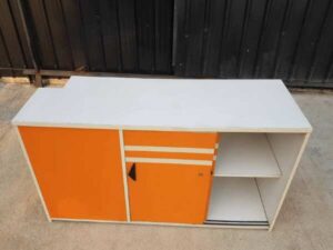 2 sliding door document cabinet, wooden frame, orange color