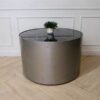 Round table, wooden frame, marble top, gray color