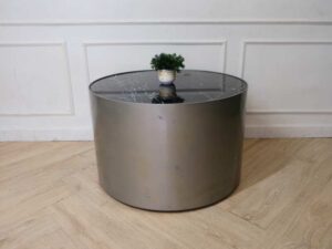 Round table, wooden frame, marble top, gray color