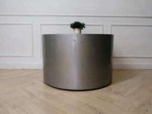 Round table, wooden frame, marble top, gray color
