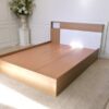 Bed base 5 feet, wooden frame, brown, white headboard.