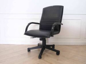 Office chair, leather seat, black color.