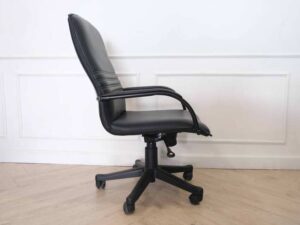 Office chair, leather seat, black color.