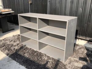 Document shelf, 6 shelves, wooden frame, gray color