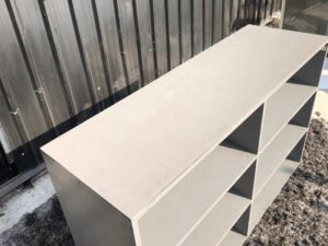 Document shelf, 6 shelves, wooden frame, gray color