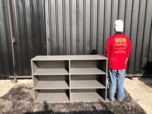 Document shelf, 6 shelves, wooden frame, gray color