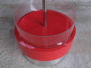 Round shelf, 4 levels, red, 3 levels with a slope in the middle made of steel.
