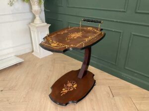 Serving table with wheels, wooden frame, brown