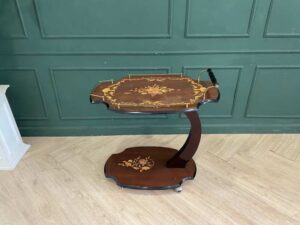 Serving table with wheels, wooden frame, brown