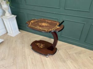 Serving table with wheels, wooden frame, brown