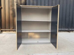 2-door filing cabinet, steel frame, wooden top