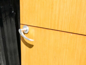 Wooden doors, hinged doors, lever knobs