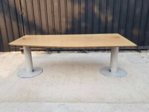 Conference table, steel legs, grey color, cream color wooden top