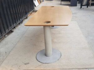 Conference table, steel legs, grey color, cream color wooden top