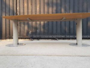 Conference table, steel legs, grey color, cream color wooden top