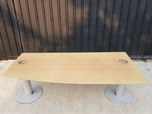 Conference table, steel legs, grey color, cream color wooden top