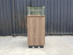 Glass display cabinet, jewelry cabinet, tall, wood pattern, dark brown
