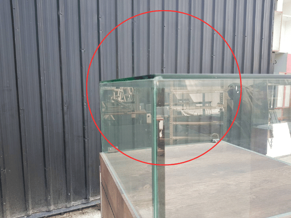 Glass display cabinet, jewelry cabinet, tall, wood pattern, dark brown