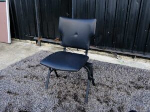 Chair, steel frame, leather seat, black