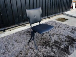 Chair, steel frame, leather seat, black