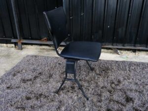 Chair, steel frame, leather seat, black