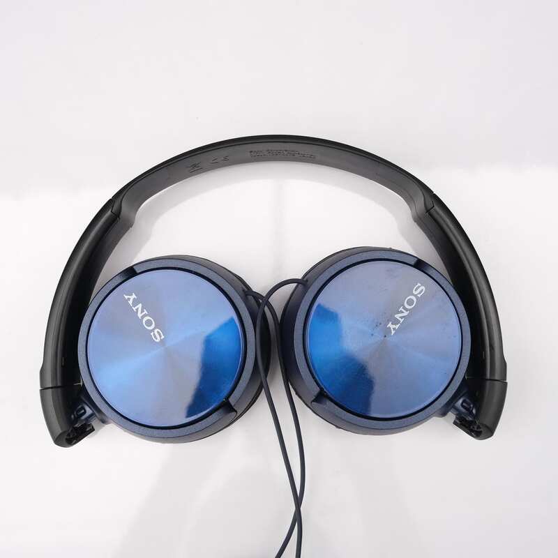 Headband headphones, brand Sony, model MDR ZX310AP Series Balanced Sound Headphone With Mic - Blue & red