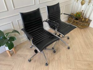 Office chair, leather seat, steel frame, Modernform brand.