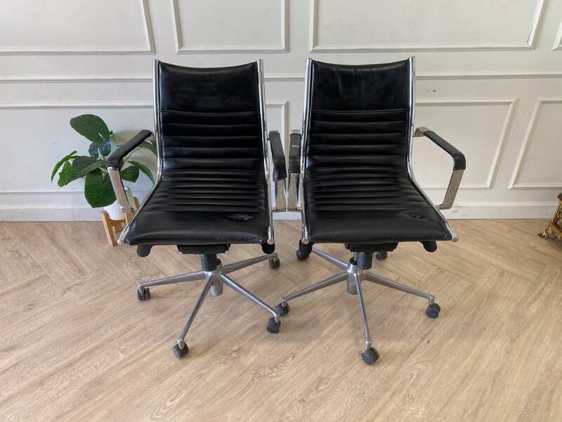 Office chair, leather seat, steel frame, Modernform brand.