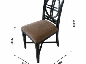 Wooden chair, cream fabric cushion, beautiful black frame.