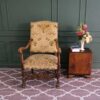 carved chair Fabric cushion, flower pattern, cream color, European workmanship, sourced from Germany.