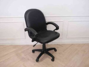 Chair, leather seat, curved backrest.