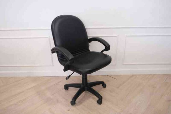 Chair, leather seat, curved backrest.