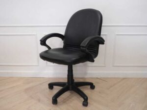 Chair, leather seat, curved backrest.