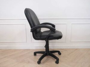 Chair, leather seat, curved backrest.